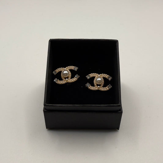 CC earrings, pearls and crystals, gold plated