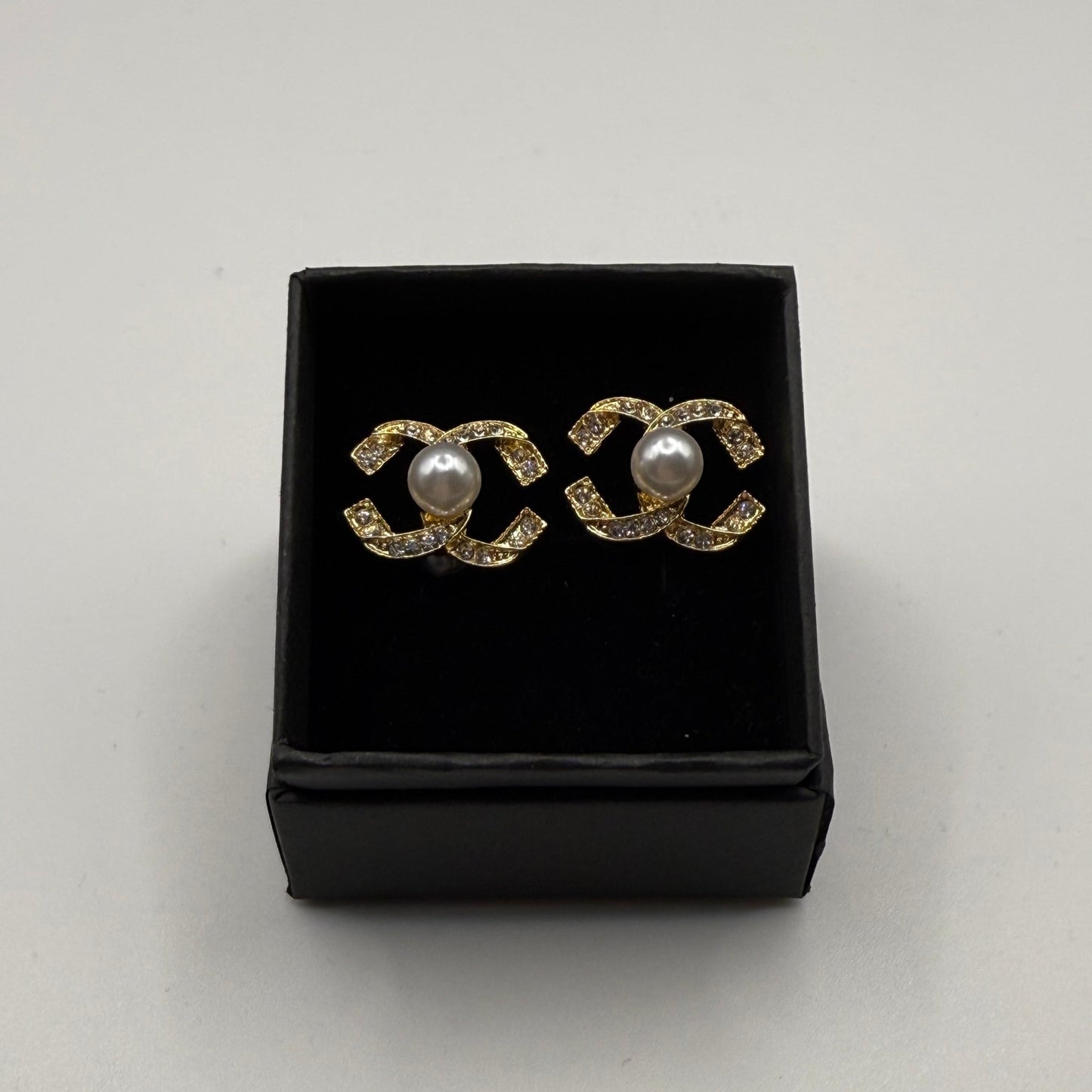 CC pearl and crystal gold plated earrings