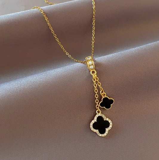 Dual black clover necklace