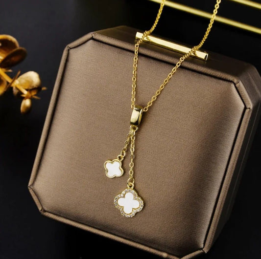 Dual white clover necklace